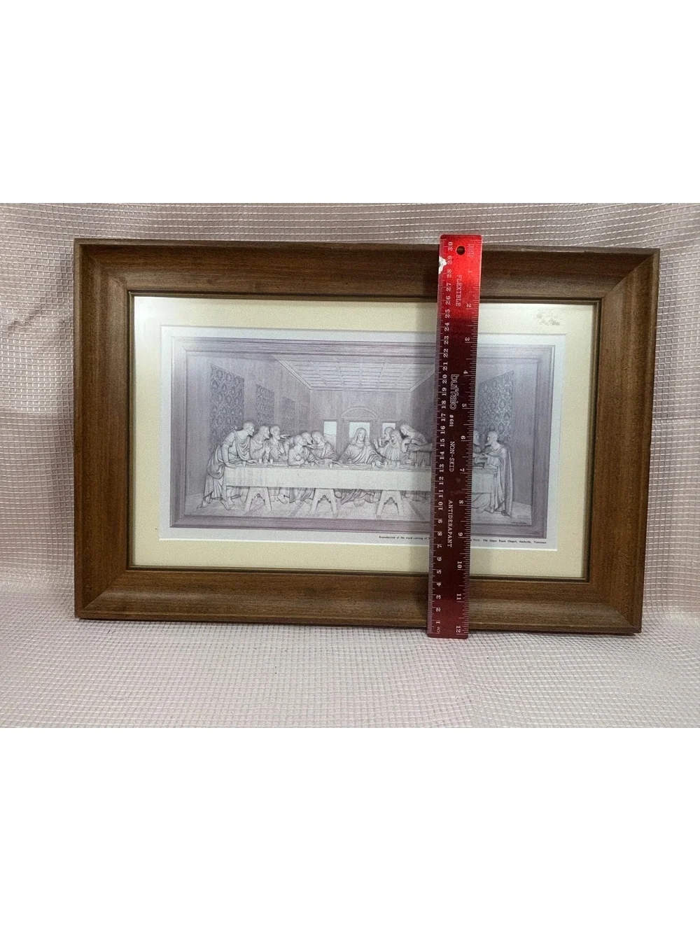 143 - framed print reproduction of woodcarving The Last Supper The Upper Chapel